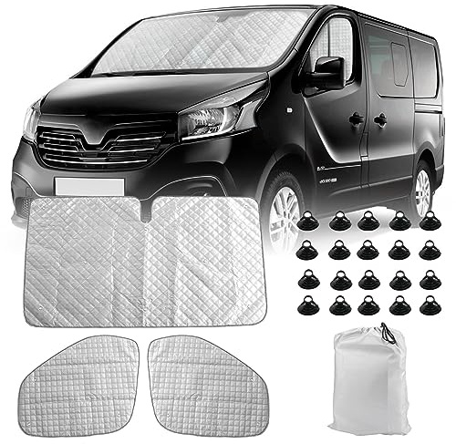 3PCS Sonnenschutz Auto Frontscheibe Ersatz für Renault Trafic 2015-2026 | Thermomatte Verdunkelung Windschutzscheiben Schutz Set, Internes Thermisches Jalousie Fenster Set Aufbewahrungsbeutel