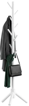 SG Traders Wooden Coat Stand, 3 Adjustable Height Coat Tree with 8 Hooks, Coat Stand for Hallway Entryway, Coat Rack Stand for Clothes Hall Tree Dress Jackets Hanging Rail Rack Stand (White)