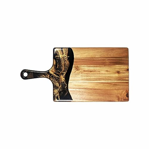 Lynn and Liana Designs Black Ember Large Acacia Cheeseboard, 20-inch Length, Kitchen Accessories