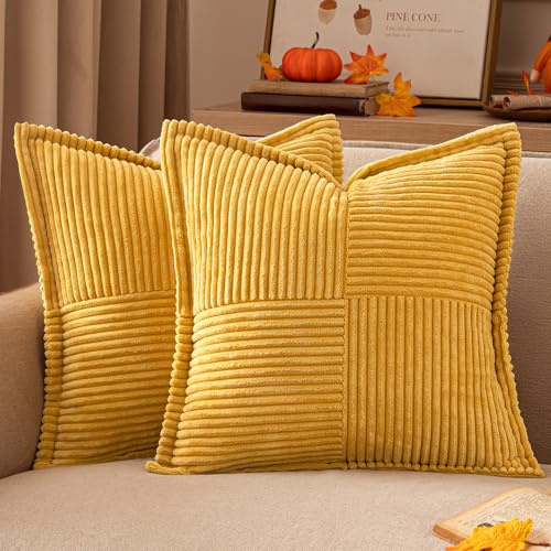EMEMA Kordsamt Kissenbezüge Herbst Dekokissen Dekorativ Kissenbezug 50x50 cm Kissenhülle Sofakissen Zierkissen Couchkissen 2er Set für Wohnzimmer Schlafzimmer Kurkuma
