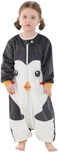 HAHASHOW Baby Schlafsack mit Füßen Schlafsack mit Beinen 1-3 Jahre Pinguin | Maschinenwaschbar, 2 Wege Reißverschluss, Langärmelig, 1.5 Tog Extraweicher Polyesterstoff, Geeignet für alle Jahreszeiten