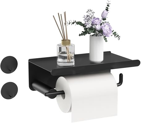Porte Papier Toilette: Porte Papier Toilette Mural Acier Inoxydable Auto-Adhésif sans Perçage avec Étagères Support Papier Toilette avec Porte Rouleau WC pour Salle de Bain et Cuisine (Noir)