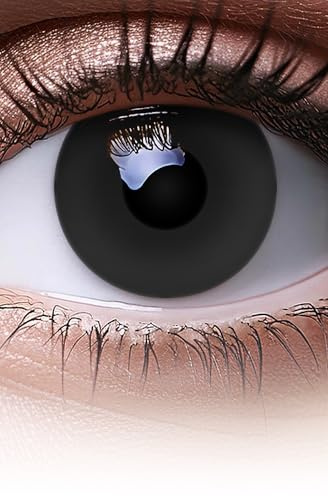 MERALENS Halloween farbige Kontaktlinsen schwarz Black Out, 2 Stück (1 Paar), Ohne Sehstärke, Kontaktlinse für Cosplay, Karneval, Fasching, Zombie, farbig, schwarze Linsen ohne Stärke