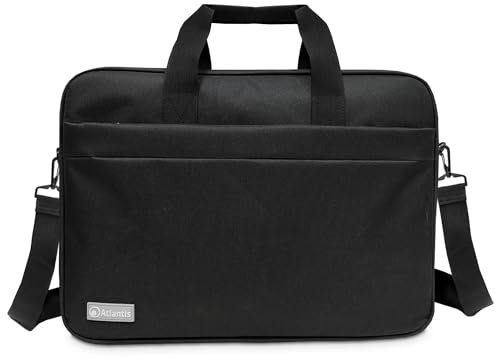 Atlantis Borsa notebook 15.6 pollici a tracolla modello Lisbona, imbottitura interna, tasca porta documenti, tasca esterna per accessori, fascia per aggancio Trolley. Cinghia a tracolla, colore nero