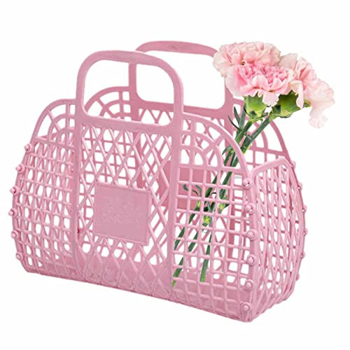 Generisch Mädchen Jelly Bag, Jelly Bags für Damen Helle Jelly Bags, Jelly Beach Bag mit Griff, Gelee Strandtasche, Wiederverwendbarer Geschenkkorb In Leuchtenden Farben, Osterkörbe für Kinder
