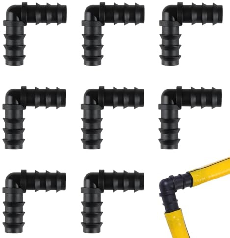 tinshow 8 Pack 13mm (1/2 Inch) Barbed Garden Hose Connectors, Drip Irrigation Fittings Connectors Durable Plastic 90° Elbow Pipe Fittings for Drip Irrigation Systems and Water Pipe Joints, Black