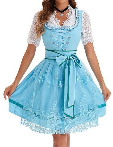 Generic Trachtenmode Damen Günstig Dirndl Damen Midi Schlicht Modern Dirndl Grau Rosa Trachtenmode Midi Dirndl Damen Trachtenrock Damen Dirndl Hochgeschlossen(5-Blue,XL)