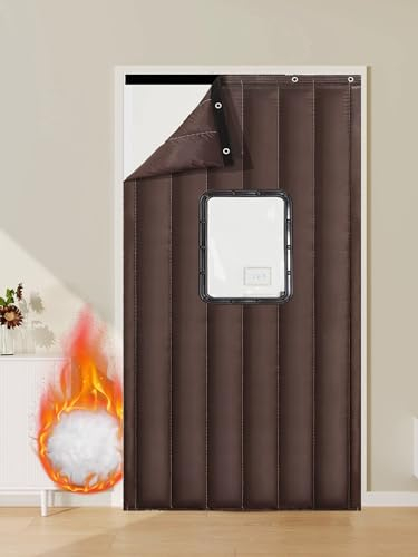 Thermovorhang Kälteschutz Wärmeschutzvorhang Balkontür, Gegen Kälte Haustür Winter, Wasserdicht Winddicht, Gegen Kälte Haustür Winter(Brown,W90xH220cm)