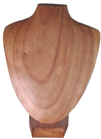 Tokoindah Schmuckbüste Holz Natur, Kettenständer, Kettenhalter, Edle Aufbewahrung für Halsketten, mit sichtbarer Holzmaserung, 25 x 18 x12 cm, Für Halsketten bis 60cm, Für Zuhause oder Boutique