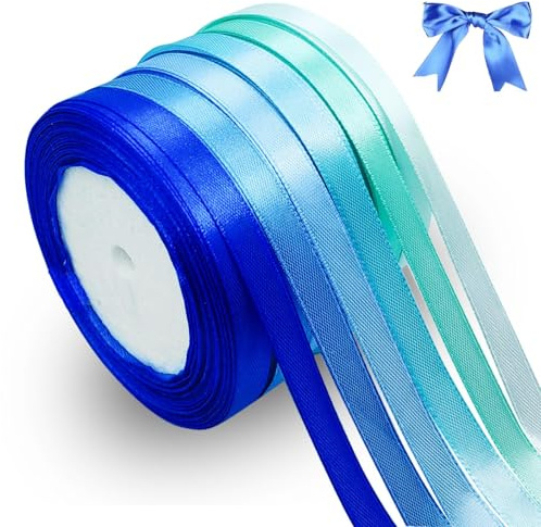 qingmeng 132m Satinband Blau, 10mm Geschenkband Breit, Schleifenband, Hochzeit Stoff, Geschenkbänder für Taufe Geburtstag Deko Geschenkverpackung