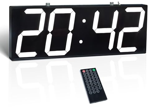 CHKOSDA Digitale Wanduhr mit doppelseitiger Anzeige,Großanzeige mit Timer,Temperatur, Alarm und Datumsanzeige, hängende Wanduhr mit klaren und Hellen Ziffern (weiß)