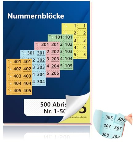 Doppelnummern 1-500 Nummern Zahlen 14.8X10.5cm Nummernblock A6 Garderobenmarken Doppelnummern mit Loch Nummernblöcke Tombola Lose Tombola Nummeriert Doppelnummernblock Rot Orange Gelb Grün Blau