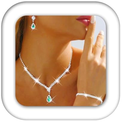 Reaky Ensemble de bijoux de mariée 3 pièces avec collier en strass argenté et cristal - Accessoires de mariage pour femme, taille unique, Strass