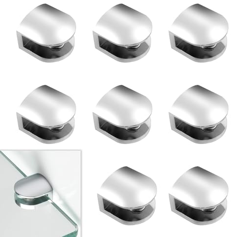 8 staffe per mensole in vetro, morsetti regolabili in vetro, supporto per mensole in vetro, morsetto per vetro in lega di zinco, morsetto per vetro in metallo per vetro di spessore 5-8 mm, per mensole