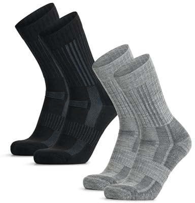 DANISH ENDURANCE Chaussettes de Randonnée en Laine Mérinos Premium, Lot de 2, Multicolore (1x Noir/Gris, 1x Gris Clair), 39-42