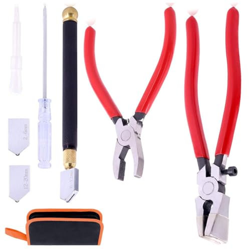 uikios Glasschneider-Werkzeug-Set Glasschneidewerkzeug-Kits Glasschneider Glaslaufzange Breaker Zange Buntglaswerkzeuge