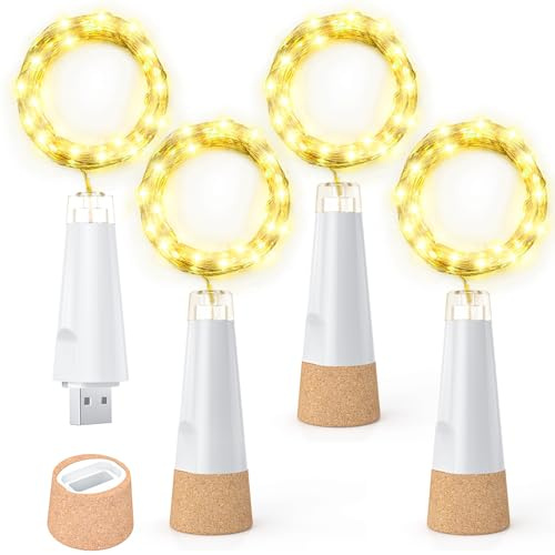 Dumcuw Flaschenlichter mit Korken, USB wiederaufladbares Weinflaschenlicht, batteriebetriebene Gläser, Lichterkette, 2025 verbesserte Lichterkette für Weihnachtsdekorationen