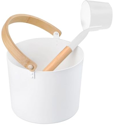 Tonneau de sauna finlandais avec cuillère à long manche | Seau de sauna de 7 L et kit de louche | Seau de sauna luxueux en aluminium | Louche et accessoires assortis pour la maison, le spa et la