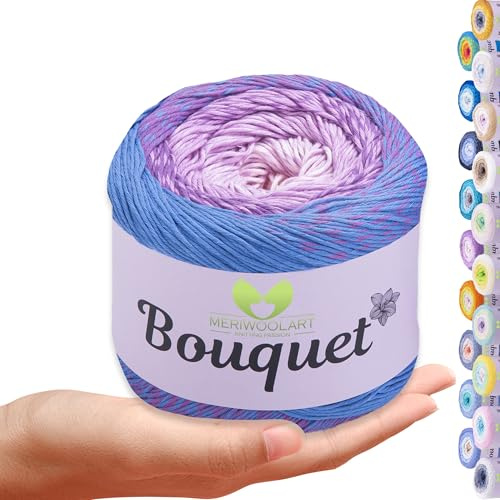 MeriWoolArt Bouquet Baumwollgarn – 100% Baumwolle garn – Häkelgarn & Strickgarn mehrfarbig – 250g, 500m – Ideal für Tücher, Babydecken, Amigurumi, Sommerkleidung & Wohnaccessoires 726
