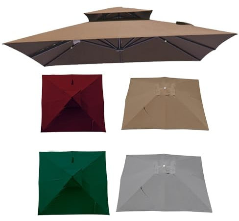 AGKANVCVNT Toldo Repuesto Sombrilla Cuadrada 3.0x3.0m Parasol De Repuesto para Sombrilla De Patio, Jardín, Playa, Mercado, Tela Poliéster Doble Impermeable(Khaki)