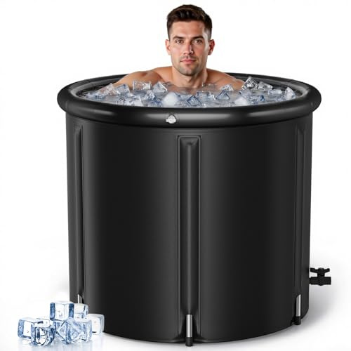 Warmiehomy Ice Bath Tub, 85x75cm Portable Ice Bath with Cover, Cold Water Therapy Plunge Tub for Athletes Recovery with Inflatable Neck Rest Ring, Portable Outdoor Cold Tub with Storage Bag