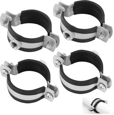 4-teiliges Eisen-verzinktes Rohrgehäuse mit Gummistecker (40-43mm / 1 1/4) - Langlebige Rohrklemme für Haushalt und Beruf, Rohrgehäuse mit Gummistecker, Schlauchgehäuse schwarz