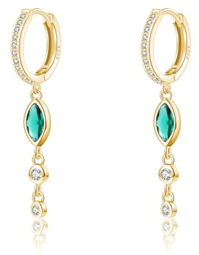 SLUYNZ 925 Sterling Silber Grün CZ Creolen Ohrringe Hängend für Damen Mädchen CZ Creolen Ohrringe Ohrhänger (B-Gold)