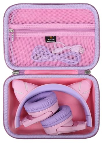 Aproca Case Compatible with Riwbox CF9 Cat Ear Kids Bluetooth Headphones, Storage Hard Bag for Accessories -Pink (Case Only)