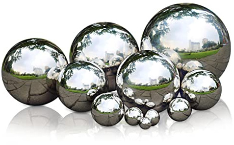 LOORGVEL Sfera Decorativa in Acciaio Inox 120mm Lucida a Specchio | Spessore Parete 1.0mm, Colore Argento, Forma Sferica, per Decorazione Casa e Centri Commerciali