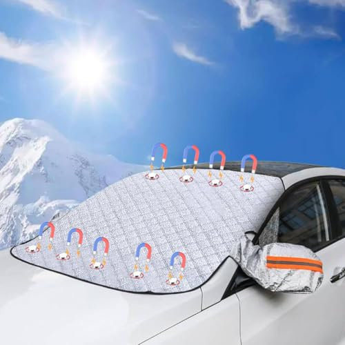 Copri Parabrezza Auto Inverno 9 Magnete Copri Vetro Auto Ghiaccio Copertura Magnetico Copri Parabrezza per Auto Protezione Anti UV, Neve, Grandine (160 x 116cm)