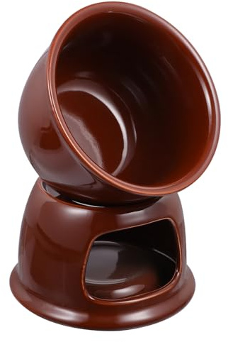 Alipis Fondue Cerámica para Queso y Chocolate con Estufa de Vela Resistente Altas Temperaturas Olla Multiusos para Derretir Mantequilla Cera y Tapas Diseño y Duradero Color Marrón