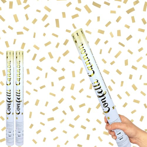 Gold Paper Biodegradable Large Confetti Cannon 50cm – Pack of 2 – Party Poppers Environment Friendly Confetti Popper Shooter for Weddings, Parties, Celebrations & Events