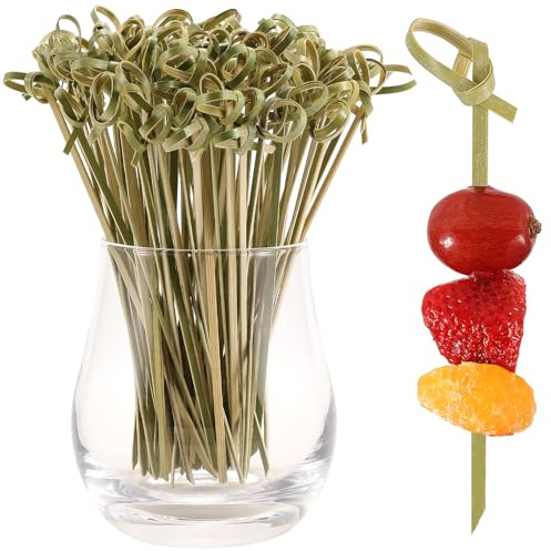 100 Pcs Cocktail Picks, 12cm Bamboo Knot Skewers for Appetizers, Green | 4.7 Inch Mini Natural Food Pick for Drinks Desserts Wedding Party, Fancy Toothpicks, Decorative Charcuterie Board Supplies