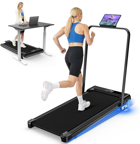 bigzzia Folding Treadmill for Home, Walking Pad with Incline and Handle, 1-8km/h, 2.5HP Electric Treadmill Under Desk with Remote Control & LED Display, 130kg Capacity (Black - Classic)