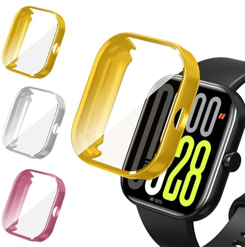 iVoler 3 Piezas Funda con Protector de Pantalla para Xiaomi Redmi Watch 5 / Redmi Watch 4, Protección Completa Carcasa Protectora Delgado Suave TPU Anti-Arañazos Case, Oro + Plata + Rosa