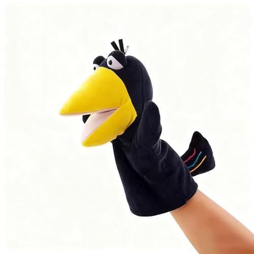 LLTCMYGS Títeres de Mano de Peluche de Animales Lindos Montessori, Juguetes Interactivos de Roles para Padres e Hijos,Crow