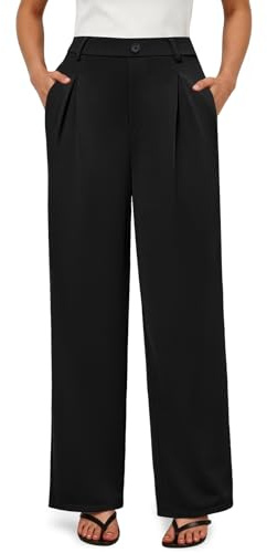 COPYLEAF Dress Pants Women Wide Leg Stretchy Work Pants High Waisted Business Casual Trousers Slacks with Pockets(Black L)