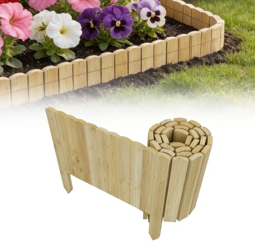 XMTECH Flexibler Holzzaun 200 x 10 cm Naturholz | Beeteinfassung Beetumrandung Rasenkante Gartenzaun Rollborder Gartendeko für Blumenbeet, Terrasse & Gartenweg