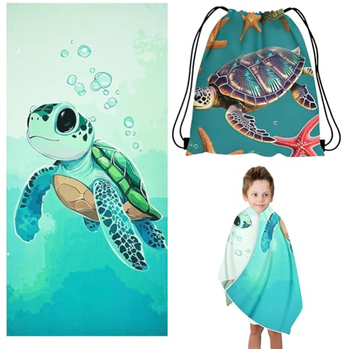 ThrenodyToy Toalla Turtle Beach, Toalla de Playa de Tortuga 160 * 80CM, Toalla de Playa Animales Marinos, Adecuado para Playa Lscina Yoga Deportes Fitness Incluye Bolsa con Cordón