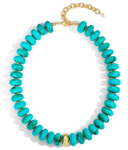 HolidayQbee Chunky Bead Necklace for Women - Turquoise Resin Beaded Statement Necklace, Boho Summer Jewelry, Beach Choker Necklaces