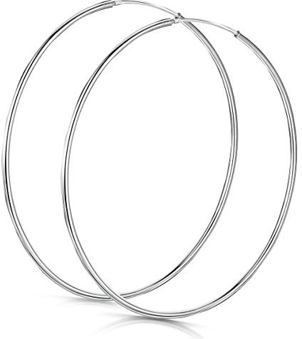 Amberta® Anneaux Infinis En Argent Fin Sterling 925 – Boucle D’Oreille Ronde – Diamètre: 20 30 40 60 75 mm (60mm)