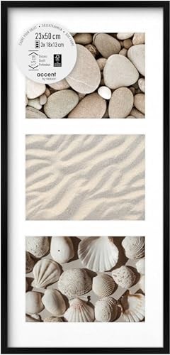 accent by nielsen Holz Bilderrahmen Aura, 23 x 50 cm, Schwarz | Holz (MDF) Collage mit Passepartout im Hoch- & Querformat zum Aufhängen Schwarz matt Echtglas