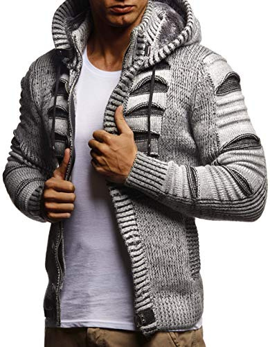 Leif Nelson Giacca Uomo in Maglia con Cappuccio Cardigan LN-5605 Grigio Nero Medium