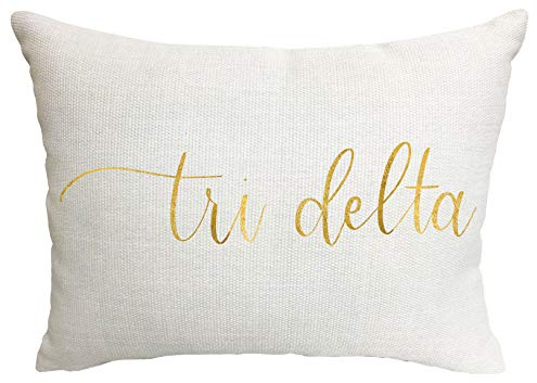 Sorority Shop Delta Delta Delta Pillow – Gold Script Design, 12 x 16 Lumbar Pillow Sorority