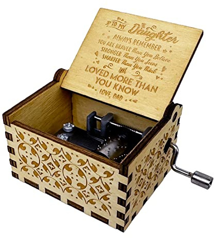 Youtang You Are My Sunshine Spieluhr, 18 Noten, Handkurbel, graviert, Holz, antikes Vintage-Geschenk für Weihnachten, Geburtstag, Abschlussfeier (from Dad to Daugther)