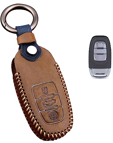 ontto Rindsleder Autoschlüssel Hülle Cover für Audi A1 A3 A4 A5 A6 4F 4G A7 A8 R8 Q1 Q3 Q5 TT RS3 RS5 RS6 Schlüsselhülle mit Schlüsselanhänger Schlüssel Schutz Etui Fernbedienung 3 Tasten-Braun