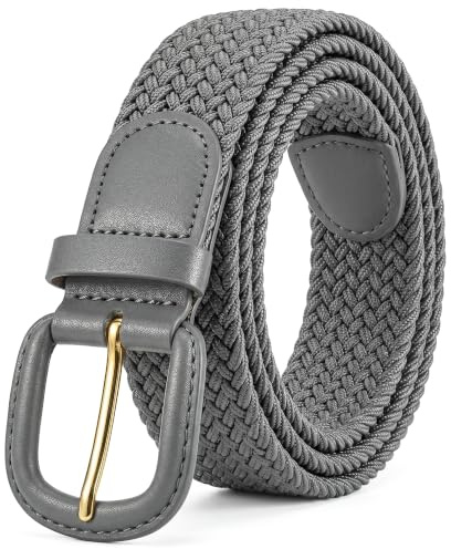 Streeze 30mm Herren Damen elastischer Gürtel gewebter. 6 Größen: Small - 3XL Geflochtener Stretchgürtel mit Lederschnalle (Grau, L)