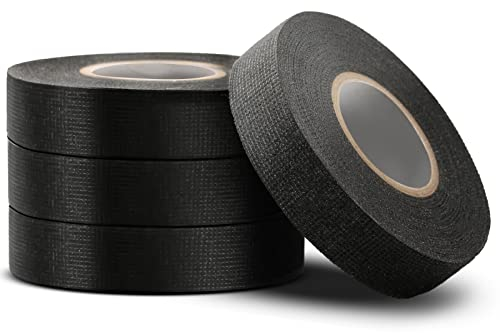 ZITFRI 4 x Gewebeband Kabelbaum Klebeband KFZ Isolierband Schwarz Auto Hitzebeständige Isolierung Band PET-Vlies Baumwoll Kleberband Elektrisches Klebeband für Kabelbäume