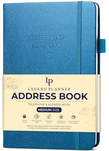 Legendplanerare adressbok med alfabetiska flikar – telefonkontaktbok för telefonnummer, adresser, lösenord, medium (Mystic blå)