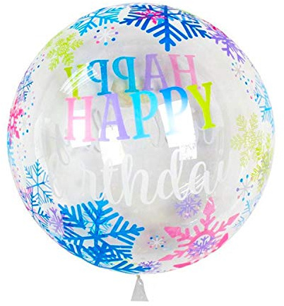 Transparenter Luftballon 55 cm Happy Birthday bunt Kristalle - Durchmesser Dekorations-Ballon - dehnbar und befüllbar Federn Für Party Hochzeit Geburtstag Taufe Durchsichtig Riesenballon Rund Klar